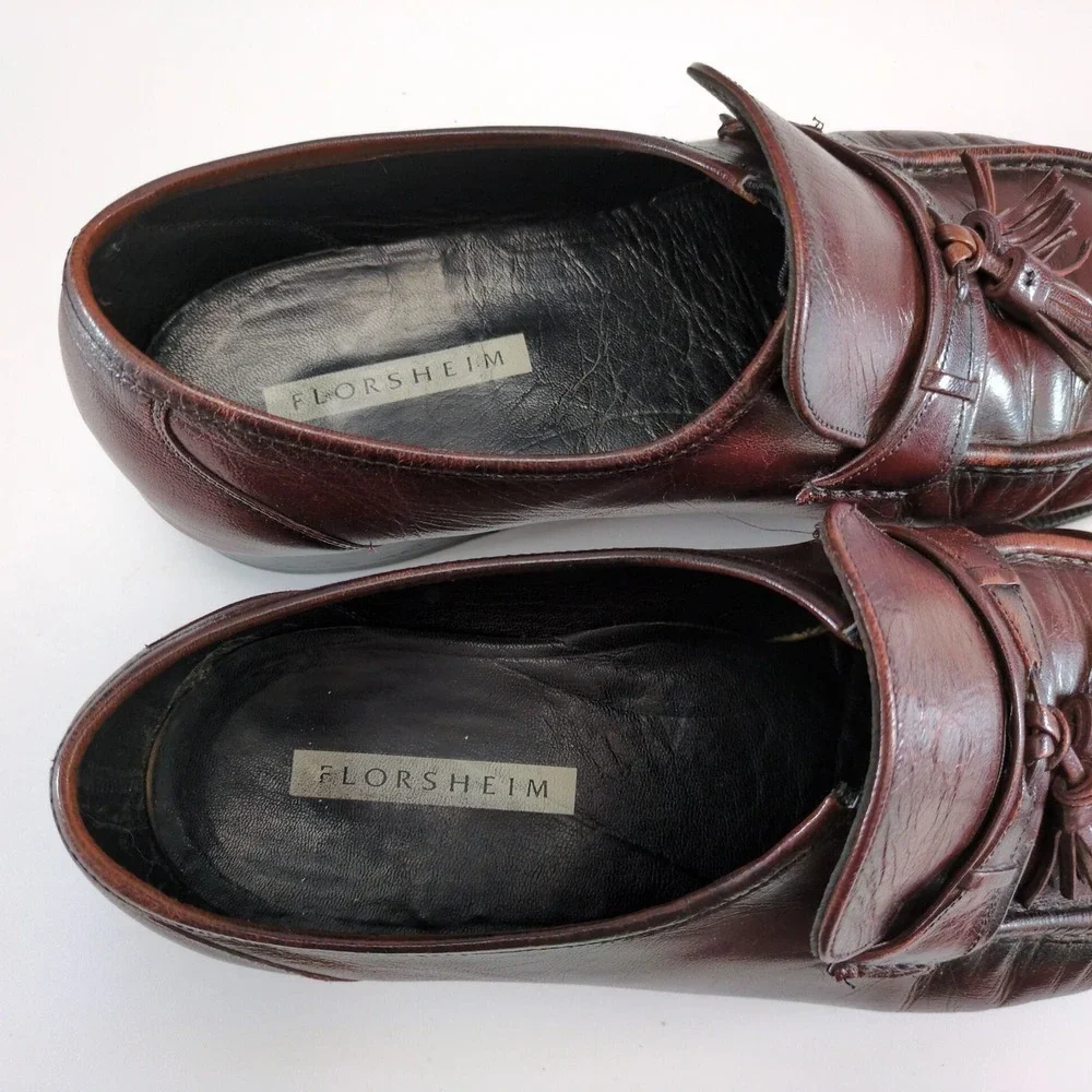 Florsheim Brown Leather Tassel Loafers Mens 11 3E Moc Toe Slip On Dress Shoes